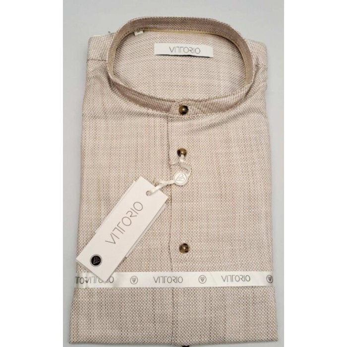 Πουκάμισο Μάο Vittorio 800-24-524 Beige Μακρυμάνικα Πουκάμισα