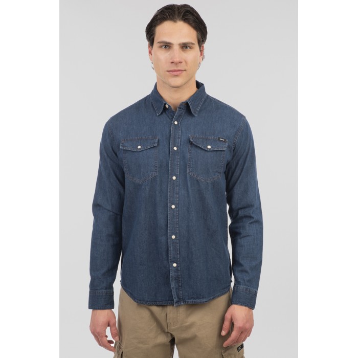 Πουκάμισο Jean Rebase 251RGS-5067 Middle Denim Blue Πουκάμισα