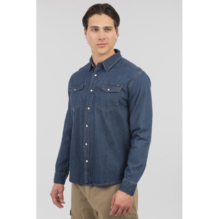 Πουκάμισο Jean Rebase 251RGS-5067 Middle Denim Blue Πουκάμισα