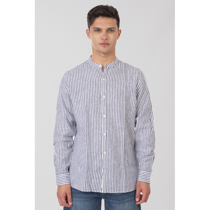 Πουκάμισο Μάο Ρίγα  Rebase 251.RGS-5063 Blue White Πουκάμισα