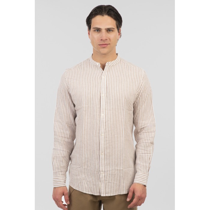 Πουκάμισο Μάο Ρίγα  Rebase 251.RGS-5063 Beige White  Πουκάμισα