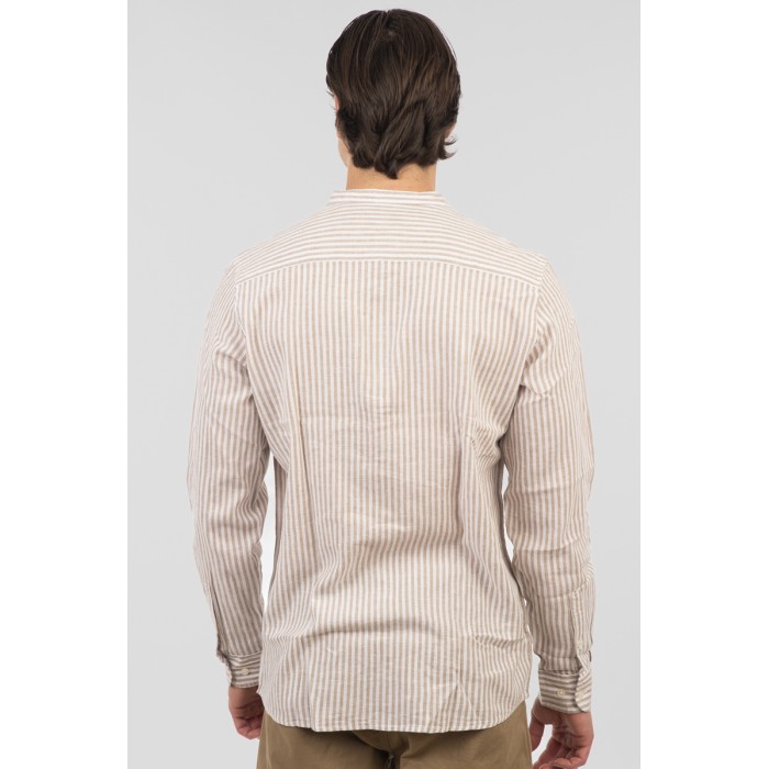 Πουκάμισο Μάο Ρίγα  Rebase 251.RGS-5063 Beige White  Πουκάμισα