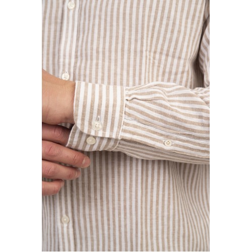 Πουκάμισο Μάο Ρίγα  Rebase 251.RGS-5063 Beige White  Πουκάμισο Μάο Ρίγα  Rebase 251.RGS-5063 Beige White