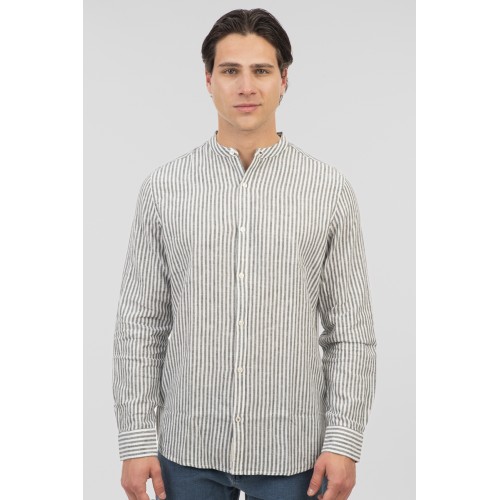 Πουκάμισο Μάο Ρίγα  Rebase 251.RGS-5063 Olive Πουκάμισο Μάο Ρίγα  Rebase 251.RGS-5063 Olive