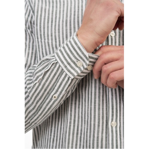 Πουκάμισο Μάο Ρίγα  Rebase 251.RGS-5063 Olive Πουκάμισο Μάο Ρίγα  Rebase 251.RGS-5063 Olive