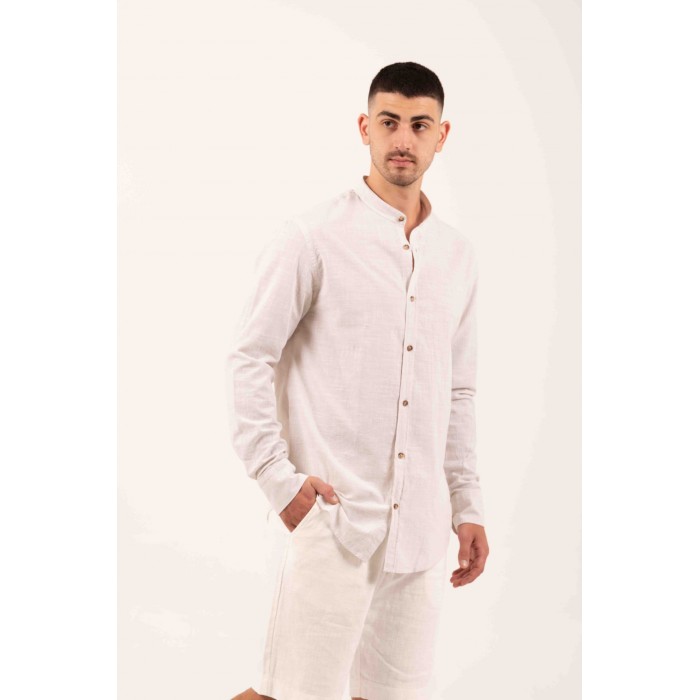 Πουκάμισο Μάο Vittorio 800-24-401 BEIGE Μακρυμάνικα Πουκάμισα