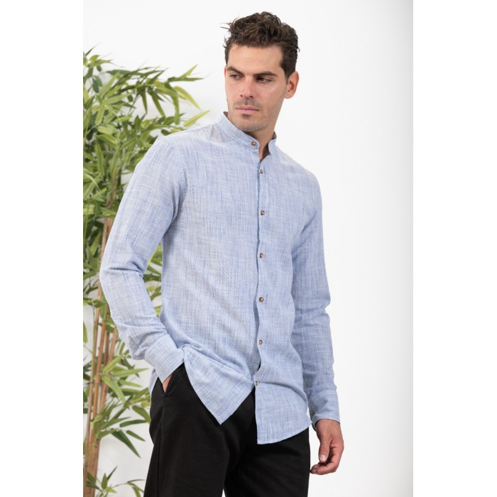 Πουκάμισο Μάο Vittorio 800-24-401 Blue Μακρυμάνικα Πουκάμισα