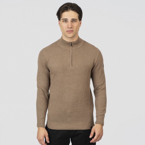 Πλεκτό Half Zip Rebase 252-RKNIT-8037 Beige Melange
