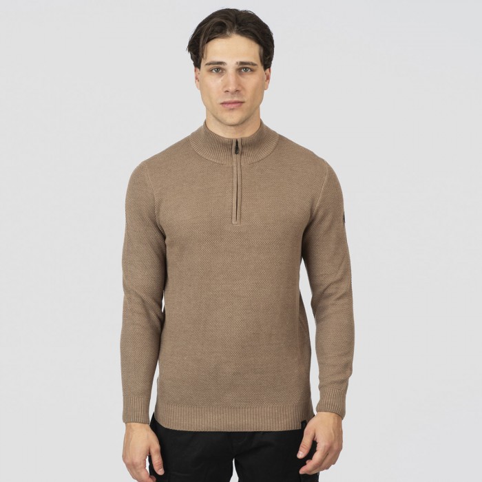 Πλεκτό Half Zip Rebase 252-RKNIT-8037 Beige Melange Πλεκτά