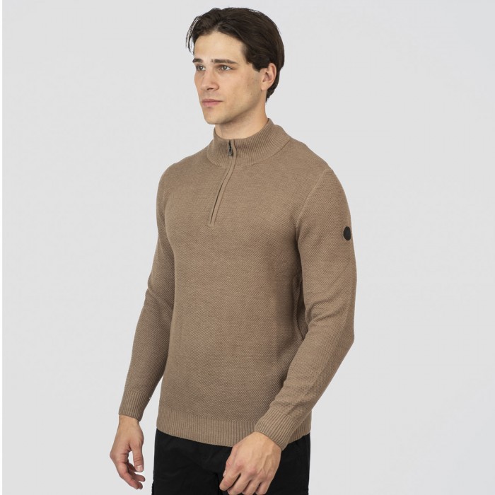 Πλεκτό Half Zip Rebase 252-RKNIT-8037 Beige Melange Πλεκτά