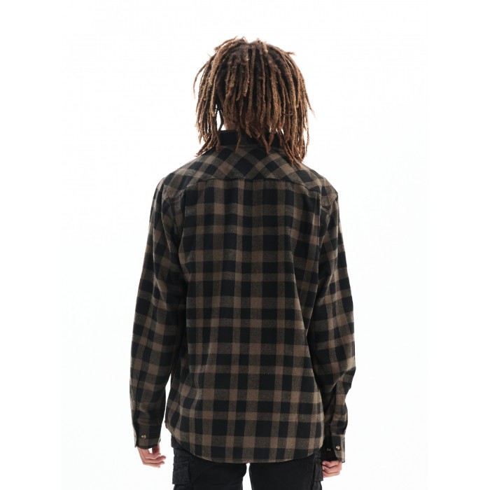 Πουκάμισο Basehit 222.BM60.82 BH10 D.Olive-Black Μακρυμάνικα Πουκάμισα