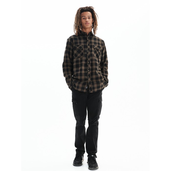 Πουκάμισο Basehit 222.BM60.82 BH10 D.Olive-Black Μακρυμάνικα Πουκάμισα