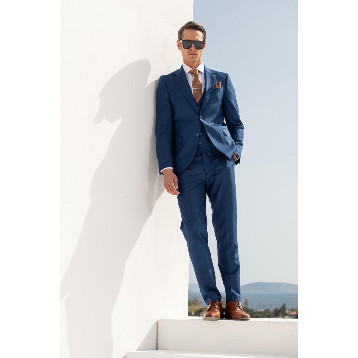 Κοστούμι με γιλέκο Vittorio 100-24-PONTE Blue Σακάκι-Κοστούμι 
