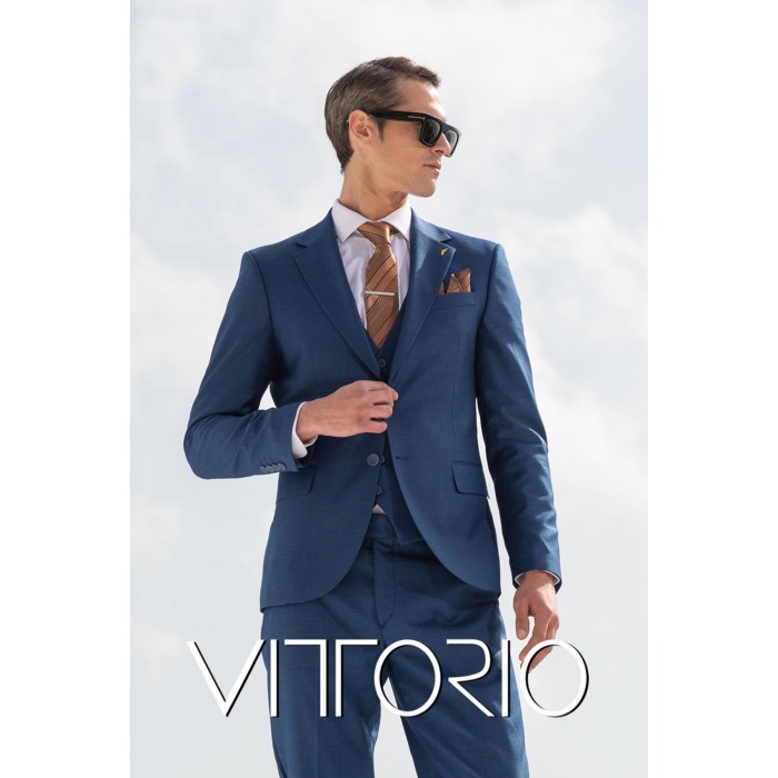 Κοστούμι με γιλέκο Vittorio 100-24-PONTE Blue Σακάκι-Κοστούμι 